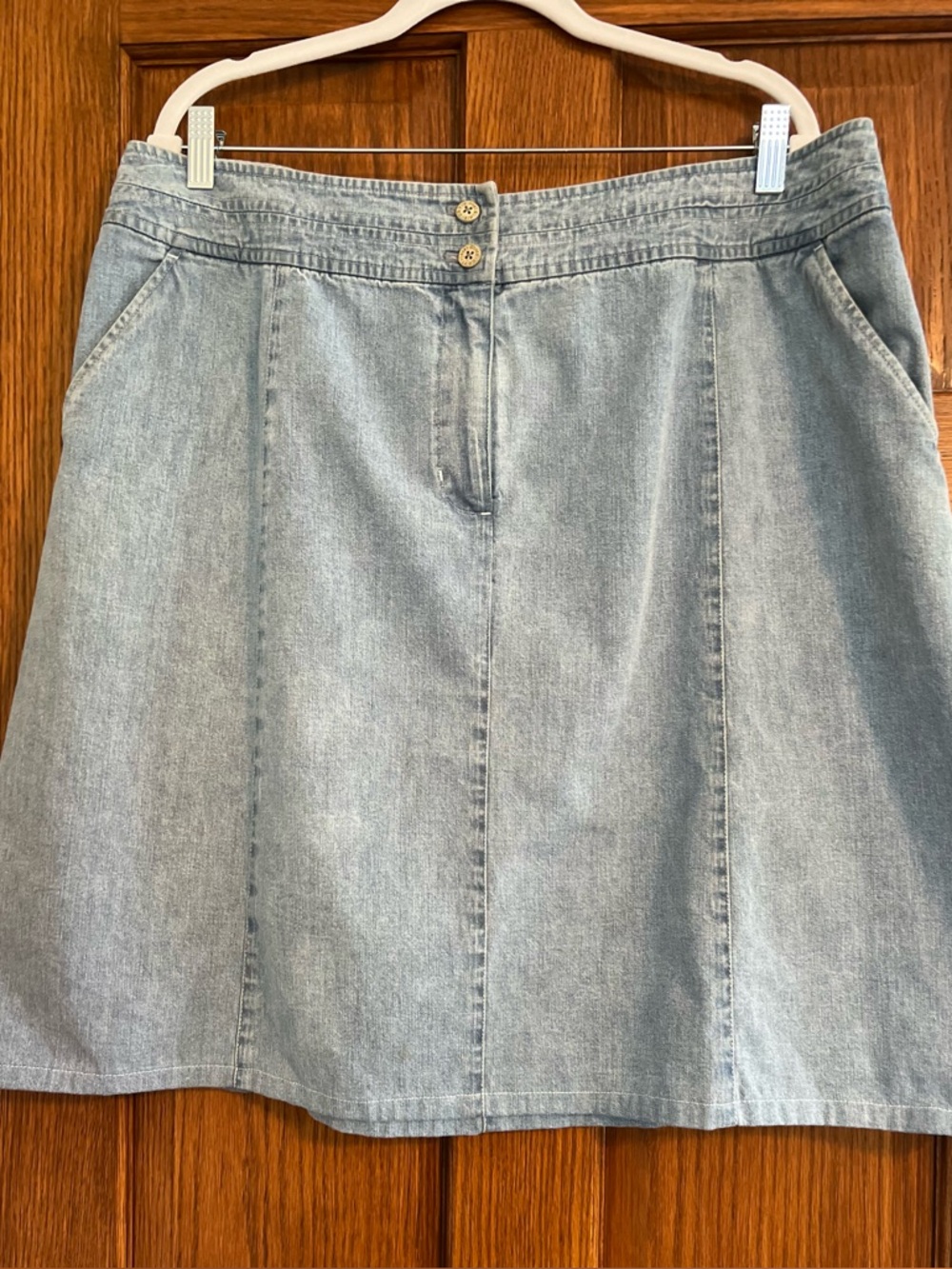 Orvis Women’s Denim Skirt Size 20 Cotton Side Slit Pockets Light Blue Wash